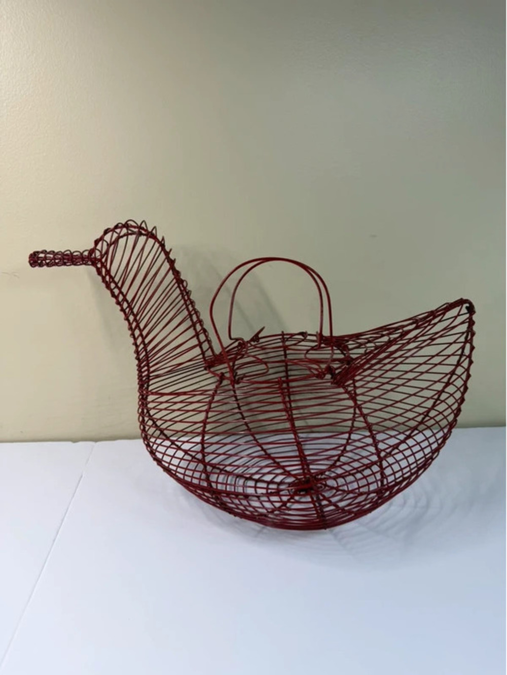 Vintage Red Wire Duck Shaped Egg Basket Farmhouse Kitchen Decor